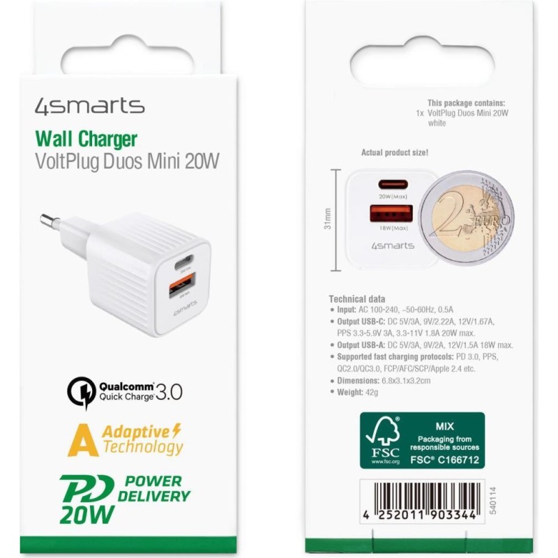 4smarts Ladeger&auml;t VoltPlug Duos Mini PD 20W wei&szlig;