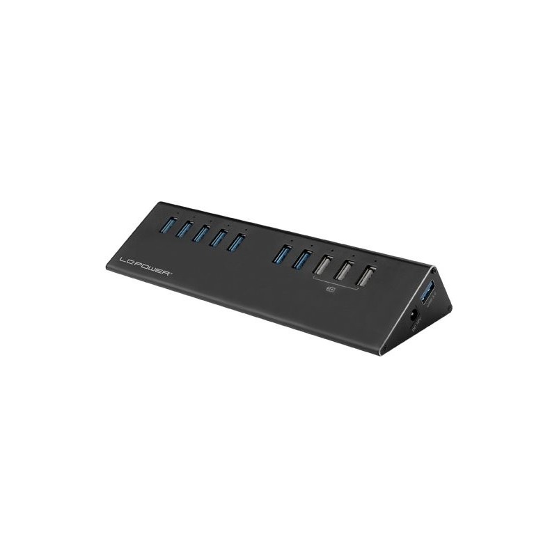 LC-POWER USB 3.0 Hub 7+3-Port black Aluminium,black,mit Netzwerkadapt