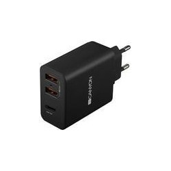 Canyon Ladeger&Atilde;&curren;t 2xUSB-A + USB-C 2.4A/30W black retail