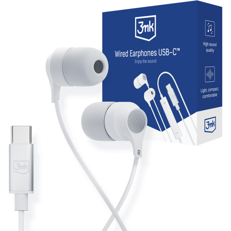 3MK Wired Earphones USB-C White