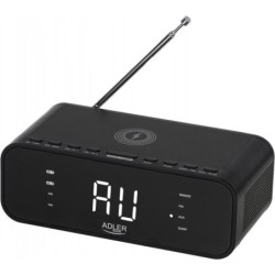 Adler Alarm Clock with Wireless Charger AD 1192B AUX in, Black, Alarm