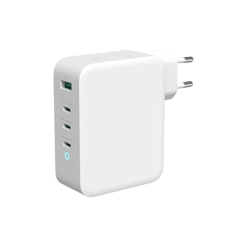 Deltaco Wall Charger, 1xUSB-A, 3xUSB-C, 130W - White