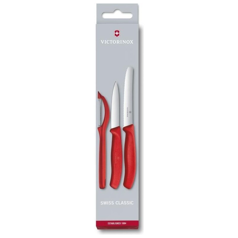 Victorinox Swiss Classic Gem&uuml;semesser-Set mit Sch&auml;ler, 3-teilig, rot