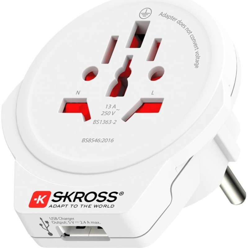 SKROSS Country Adapter World to Europe USB