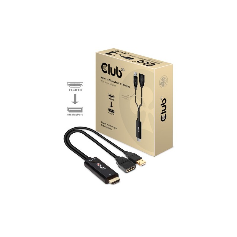 CLUB3D HDMI 20 TO DISPLAYPORT 12 4K60HZ HDR M/F ACTIVE ADAPTER Nero