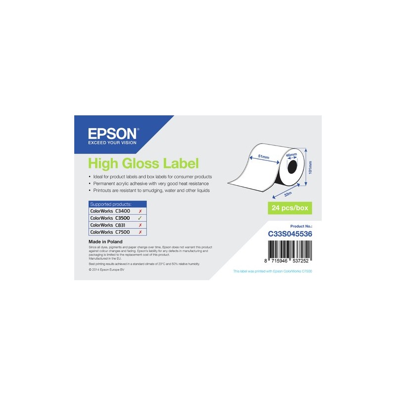 Epson High Gloss Label - Continuous Roll 51mm x 33m