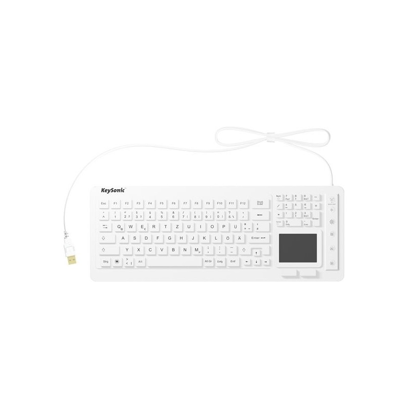 KEYSONIC Tastiera USB IP68 con Touchp. QWERTZ, silicone, cavo da 1,8 