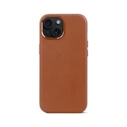 Cover posteriore in pelle decodificata per iPhone 15 marrone chiaro