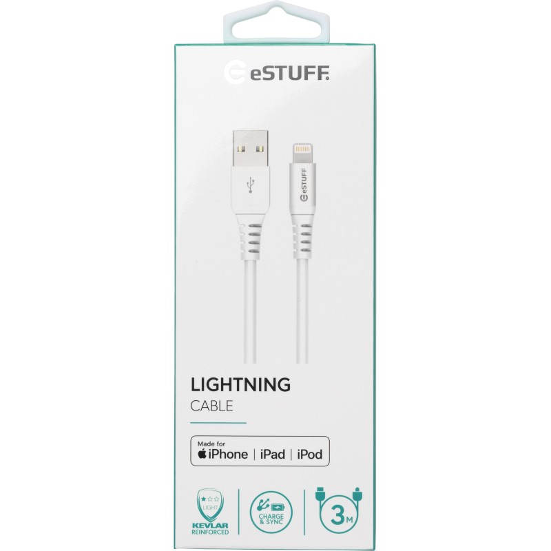 eSTUFF ES601304 cavo Lightning 3 m Bianco (Lightning Cable MFI 3m Whi