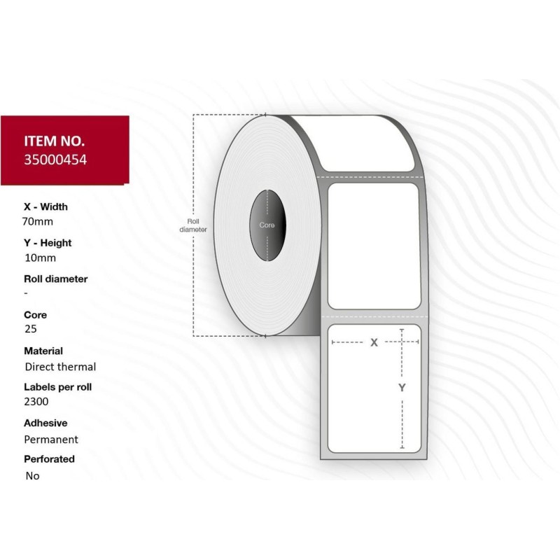 Label 70x10 - Core 25 White - Top-coated DT Permanent - 2300 la