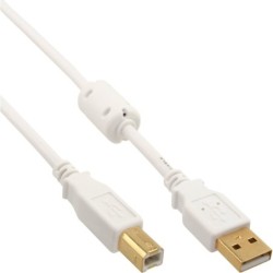 Cavo USB 2.0 - da A a B - bianco - oro - con nucleo in ferrite - 10 m