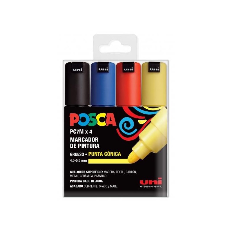 Uni Posca Marcatore per Pittura a Base di Acqua - PC-7M/4C Set Basic 