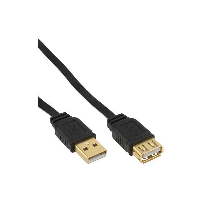 Prolunga cavo piatto USB 2.0 - A ST - BU - nero - contatti oro - 3m