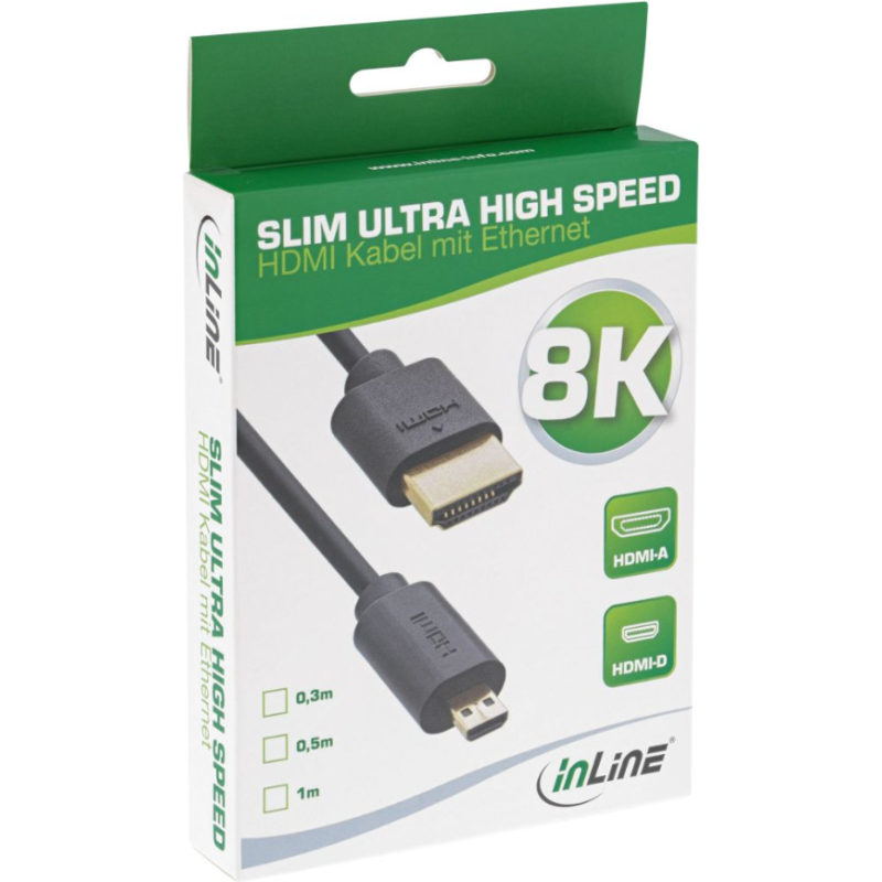 Cavo HDMI sottile ad altissima velocit&agrave; - 8K4K - A St. - D St. Micro