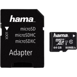 Hama 64GB MicroSDHC Card with SD Adapter, Class 10 UHS-I, Up to 80MB/s