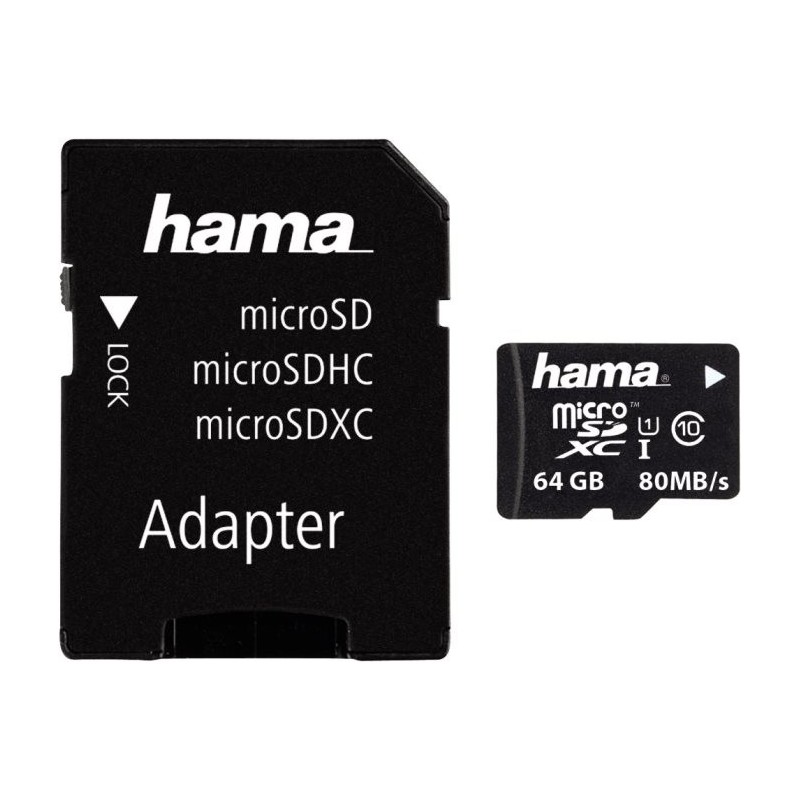 Hama 64GB MicroSDHC Card with SD Adapter, Class 10 UHS-I, Up to 80MB/s