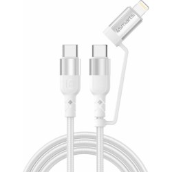 Cavo USB-C/C/Lightning 4smarts ComboCord CL 1,5 m tessuto - bianco