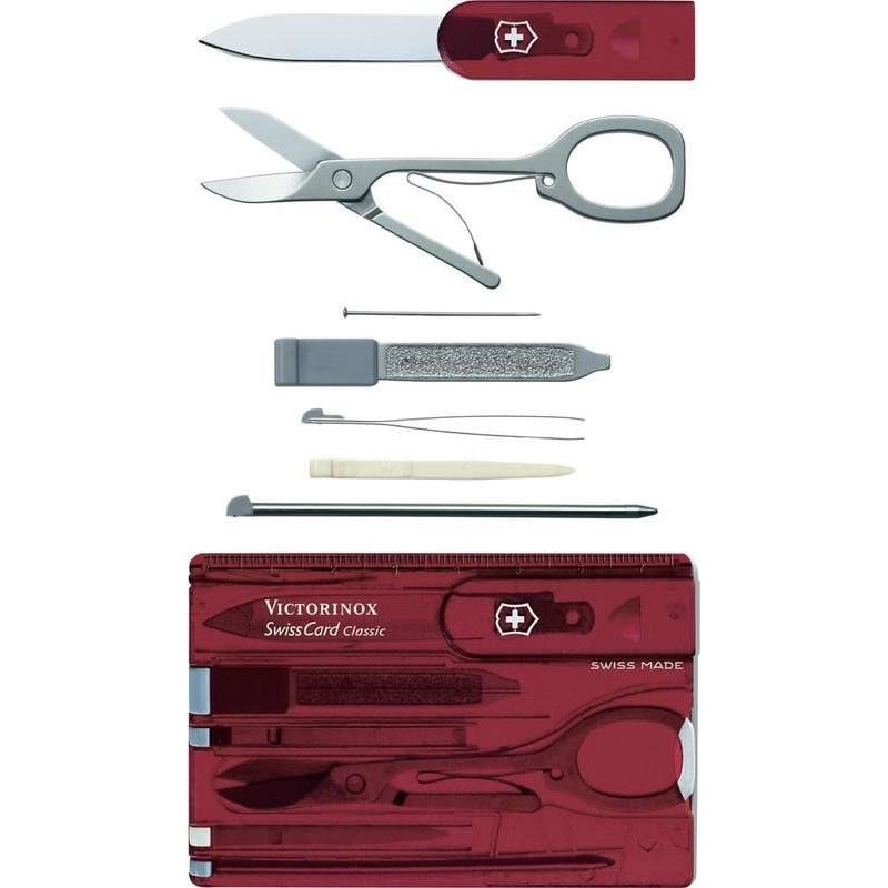 Coltello tascabile Victorinox V-0.71 00.T Swiss Card, rosso trasparen