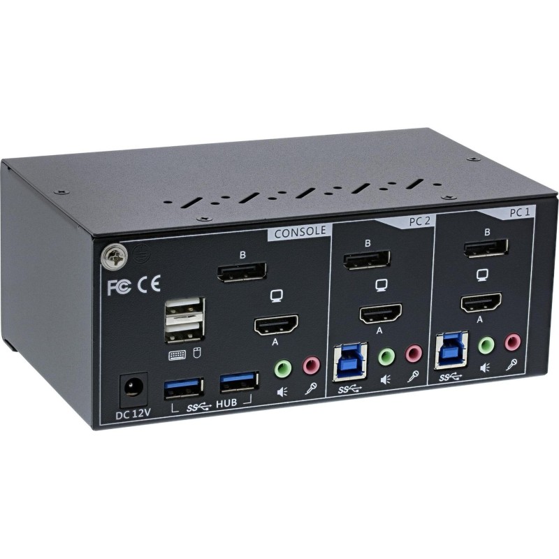 Switch KVM da tavolo - 2 vie - Doppio monitor - DP+HDMI - 4K - USB 3.