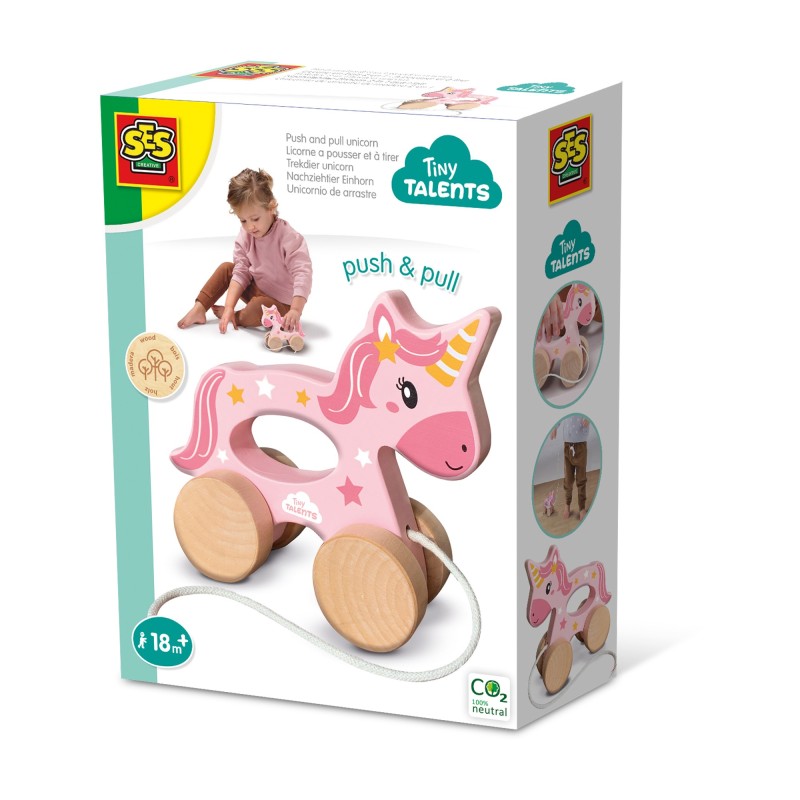 SES CREATIVE Tiny Talents Push and Pull 2-in-1 Wooden Unicorn [13137]