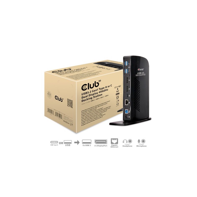 CLUB3D USB32 Gen1 Type A or C Dual Display 4K60Hz Docking Station Di