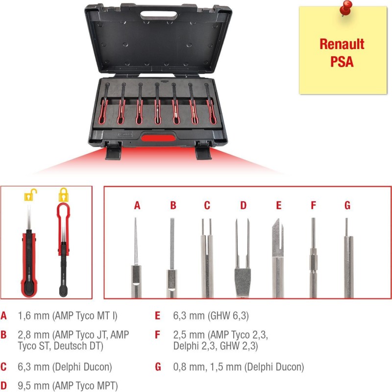 KS TOOLS set di strumenti di sblocco, 7 pezzi, per contatti a spina R