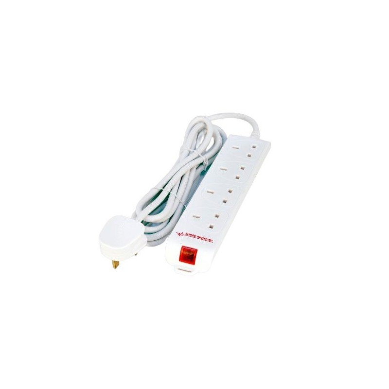 4-way UK Surge Protected - Power Strip 2M White 4-way UK - Surge Prot