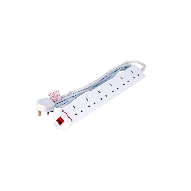 6-way UK Surge Protected - Power Strip 2M White 6-way UK - Surge Prot