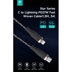 Cavo Intrecciato da C a Lightning 27W 3A 15 Metri PD Nero