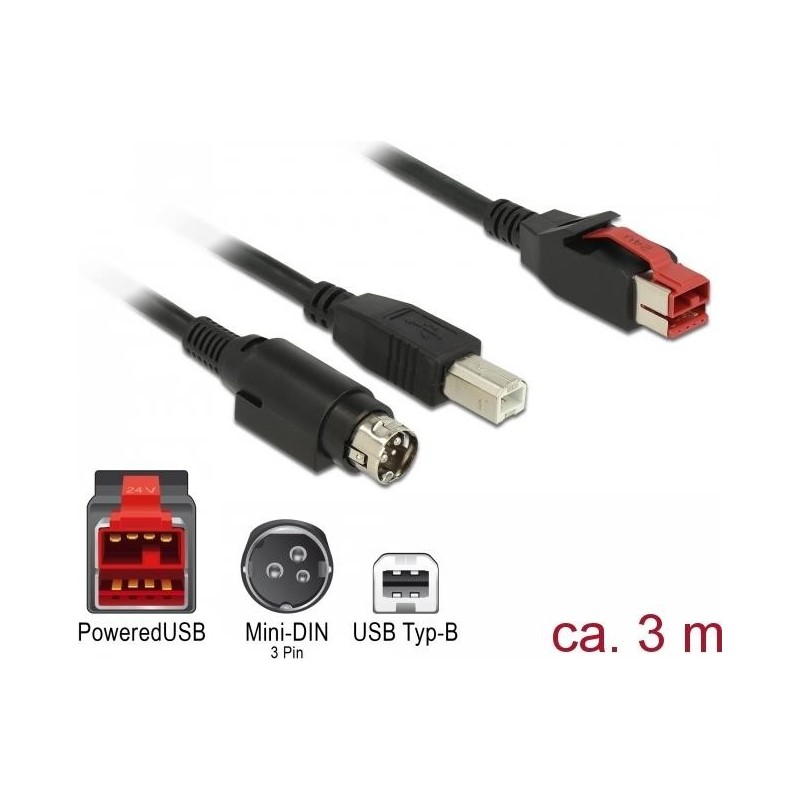 Delock Cavo PoweredUSB maschio 24 V USB tipo B maschio Hosiden Mini-D