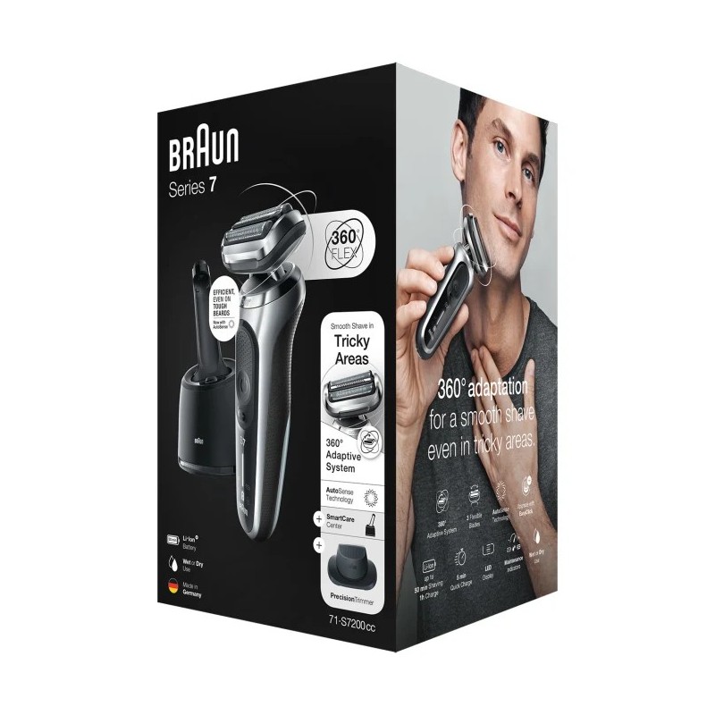 Braun Series 7 71-S7200c Rasoio Trimmer Nero, Argento