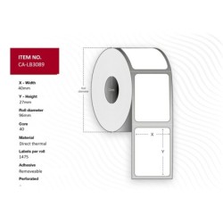 Label 40x27, Core 40, - Diameter 96 mm. Thermal - print. Top coated. 