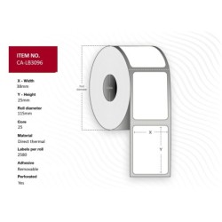 Label 38x25 Core 25 - Diameter 115 mm Thermal - print Uncoated R