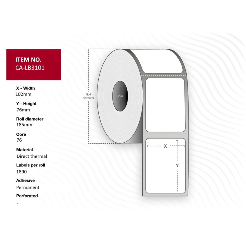 Label 102x76 Core 76 - Diameter 185 mm Thermal - print Top coated