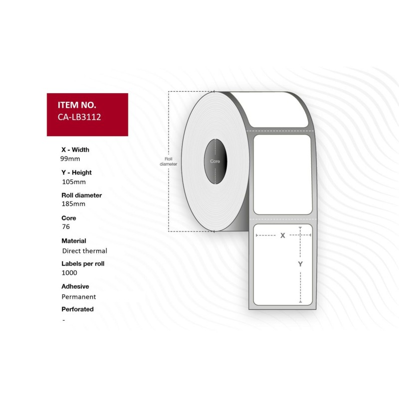 RFID Label 99x105 - Core 76. - White. DT. Permanent. 185mm - diameter