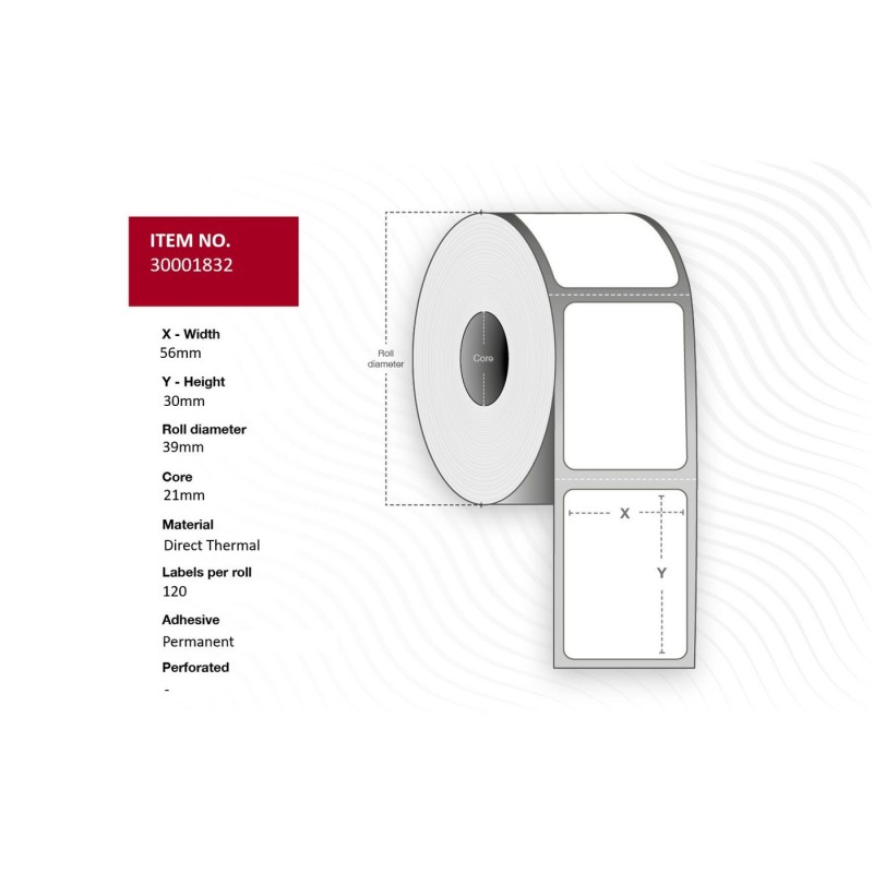 Label 56x30 Core 21 Ã 39 mm - White DT Permanent 120 - labels