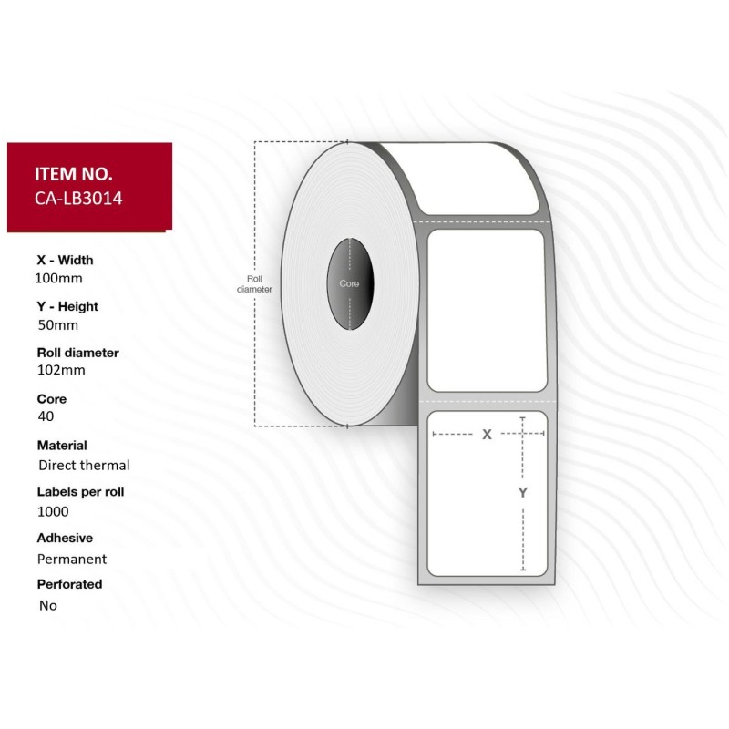 Label 100x50 Core 40 - Diameter 102 mm Thermal - print Top coated