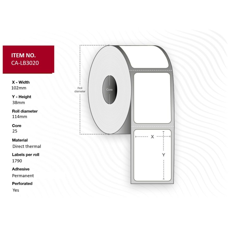 Label 102x38 Core 25 - Diameter 114 mm Thermal - print Top coated