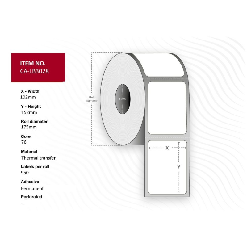 Label 102x152 Core 76 - Diameter 175 mm Thermal - transfer Paper