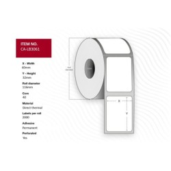 Label 40x32, Core 40, - Diameter 116 mm. Thermal - print. Top coated.