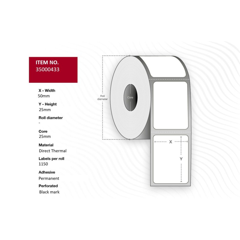 Label 50x25 - Core 25 White - Premium DT Permanent 1150 - label