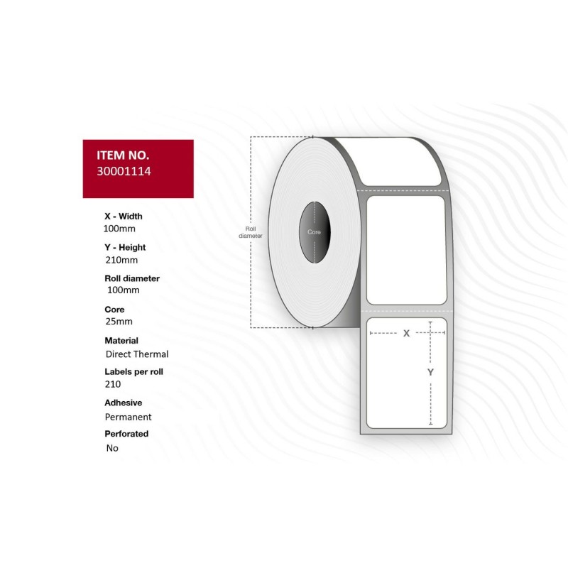 Label 100x210 - Core 25 - White Uncoated DT - Permanent 210 labe