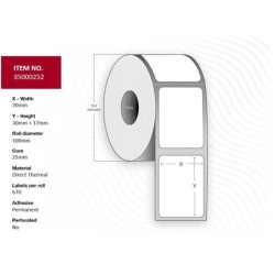 Label 70x30x17 - Core 25 - White Uncoated DT - Permanent 670 lab