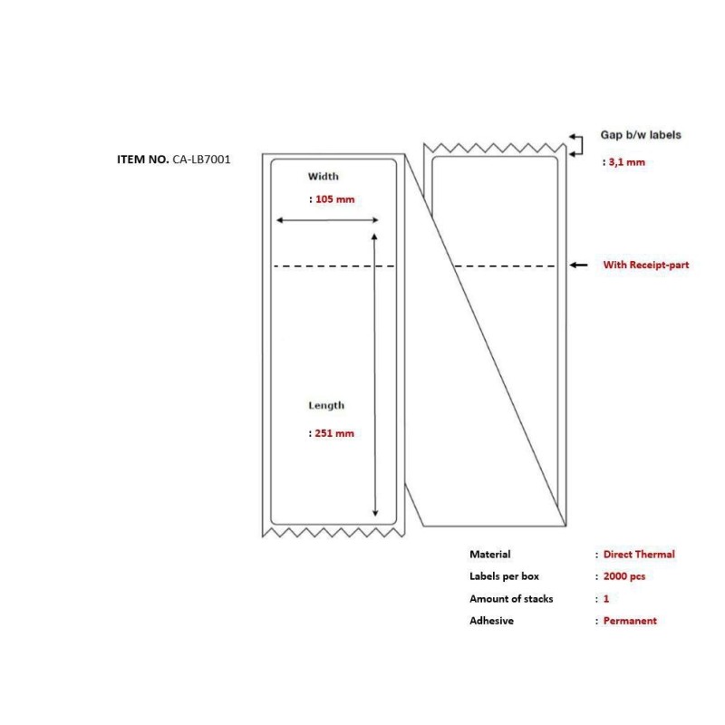 Ship-label 105 x 251mm, - Direct Thermal, with receipt - part, Fanfol