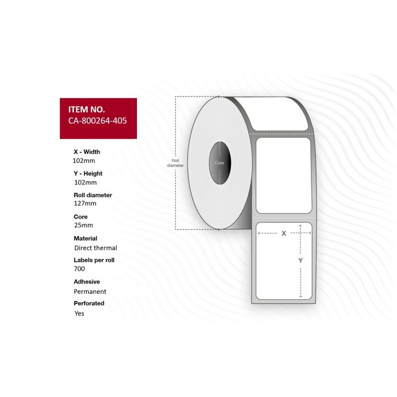 Label 102 x 102mm Core - 25mm Direct Thermal Coated - Permanent