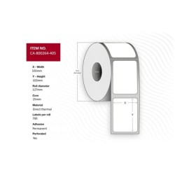 Label 102 x 76mm, Core 25mm, - Direct Thermal, Paper, - Permanent, Pe