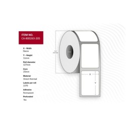 Label 76 x 51mm Core 25mm - Direct Thermal Coated - Permanent Pe