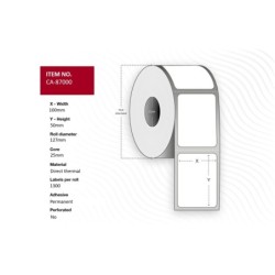 Label 100 x 50mm Core 25mm, - Direct Thermal, Coated, - Permanent, No