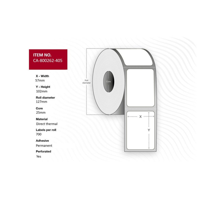 Label 57 x 102mm Core 25mm - Direct Thermal Coated - Permanent P