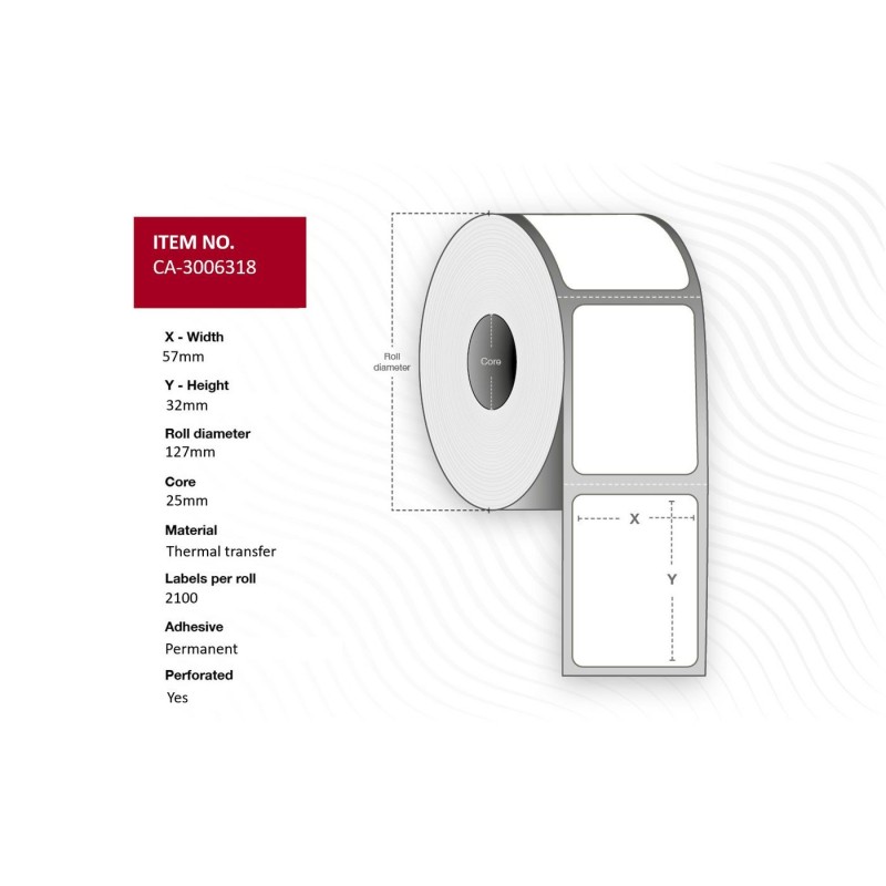 Label 57 x 32mm Core 25mm - Thermal Transfer Coated - Permanent